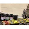 Image 1 : SHELF OF ASSORTED GARDENING SUPPLIES, GUTTER GUARD, WEED BLOCK FABRIC, SPRINKLER, AND MORE