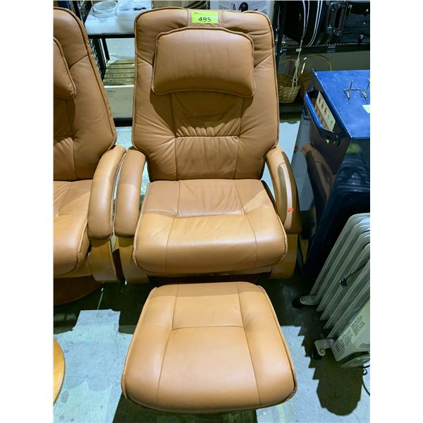 BROWN LEATHER LOUNGE CHAIR WITH FOOT REST