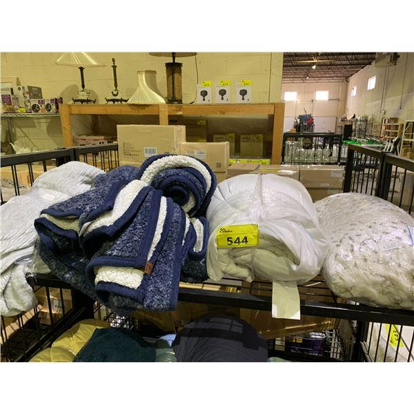 ASSORTED BEDDING; TWIN BLANKET, ROOTS HOME BLANKET & MORE