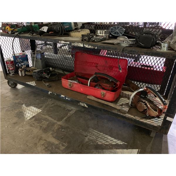 ASSORTED ITEMS INCLUDING; CHAINSAWS, AXE, AUTOMOTIVE CLEANERS & MORE