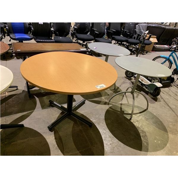 3 ROUND TABLES (42" & 31-1/2") & HALL TABLE (42X17X30")