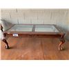 Image 2 : WOOD CLAW FOOT DINING TABLE (60X42X31") WITH LEAF (18"), WOOD CLAW FOOT IN-LAID GLASS TOP COFFEE