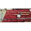 Image 2 : THREE SALMON RODS AND TWO REELS. ALVEY SALMON REEL AND STEELITE ROD AND REEL, AS WELL AS SHAKESPEARE
