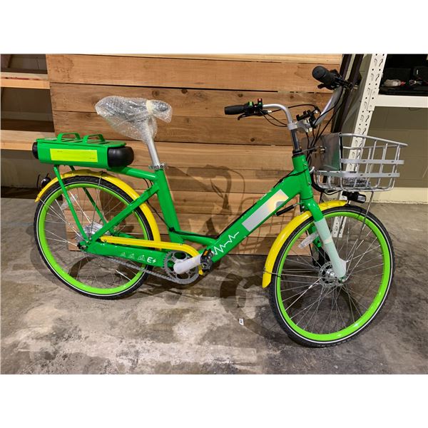 LIME GREEN & YELLOW E-BIKE WITH BATTERY, KEY & CHARGER