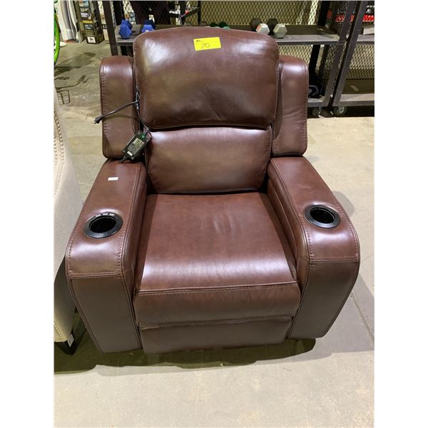 BROWN LEATHER RECLINING  TESTED WORKING