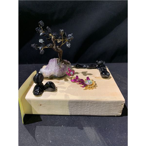 NEW BLACK TOURMALINE BONSAI TREE BRAZIL RETAIL $1,198.51 APPROX 6X5-1/2X7"