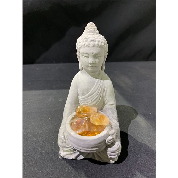 NEW CITRINE (HEATED AMETHYST) BUDDHA STATUE RETAIL $498.51 APPROX 6" TALL