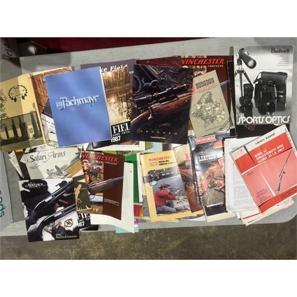 BOX OF ASSORTED FIREARM AND RELATED GOODS, CATALOGUES AND BROCHURES