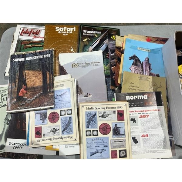 ASSORTED FIREARM AND RELATED GOODS. CATALOGUES AND BROCHURES, MOSTLY 1970, 1980 & 1990.