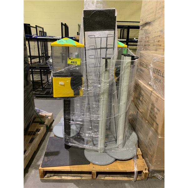 PALLET OF CANDY DISPENSERS, RACKS AND RETRACTABLE QUE POSTS