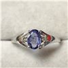 Image 1 : 10K WHITE GOLD SAPPHIRE-CEYLON(0.9CT) DIAMOND(0.04CT)  RING (SIZE 7) (WEIGHT 1.53G)