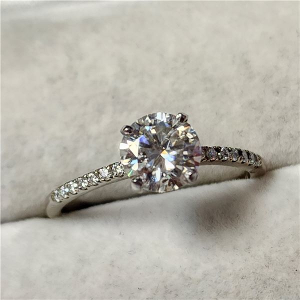 10K WHITE GOLD MOISSANITE(1CT) MOISSANITE(0.16CT)  RING (SIZE 6.5) (WEIGHT 1.37G)