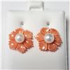 Image 1 : 14K YELLOW GOLD FRESH WATER PEARL 2IN1 WITH POLY CORAL  EARRINGS