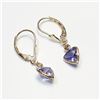 Image 2 : 14K YELLOW GOLD NATURAL TANZANITE (2CT) 2 SIDE DIAMONDS (0.12CT)  EARRINGS (WEIGHT 1.41G)