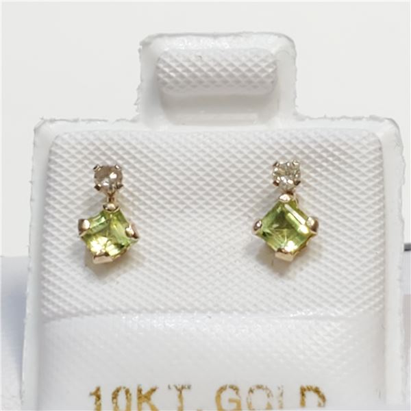 10K YELLOW GOLD PERIDOT(0.4CT) DIAMOND(0.06CT)  EARRINGS