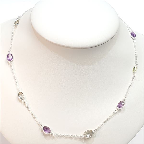 SILVER GENUINE GEMSTONES(10CT) CUSTOM CRAFTED  NECKLACE