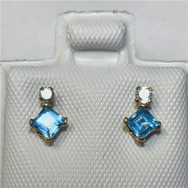 10K YELLOW GOLD BLUE TOPAZ(0.44CT) DIAMOND(0.06CT)  EARRINGS