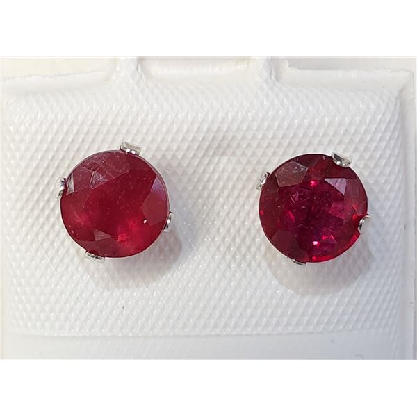 10K WHITE GOLD RUBY(2.5CT) ROUND 6X6MM EARRINGS