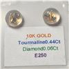 Image 2 : 10K YELLOW GOLD TOURMALINE(0.44CT) DIAMOND(0.06CT)  EARRINGS