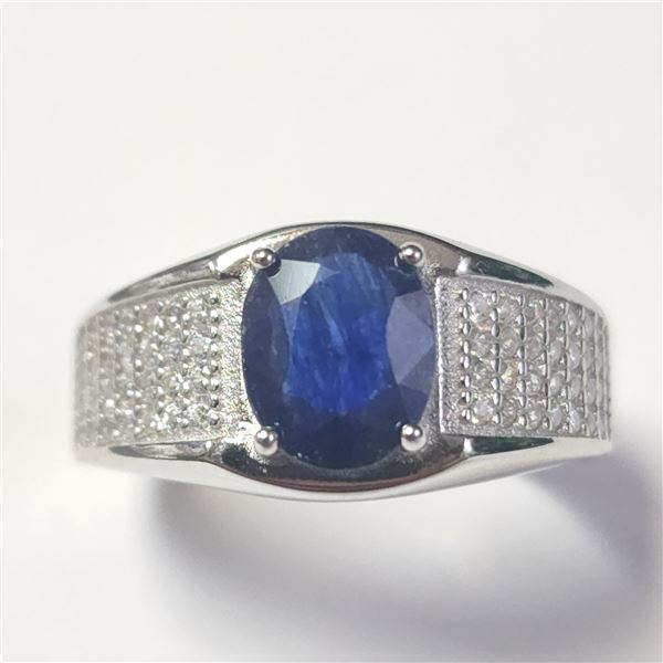 SILVER SAPPHIRE AND CZ  RING SIZE 9