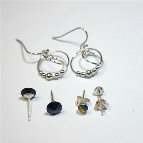 SILVER 3 PAIRS OF EARRINGS SET