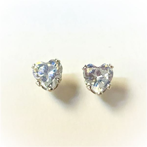 14K  HEART SHAPE CZ SCREW BACK WITH BUTTERFLY SILICON BACKS EARRINGS