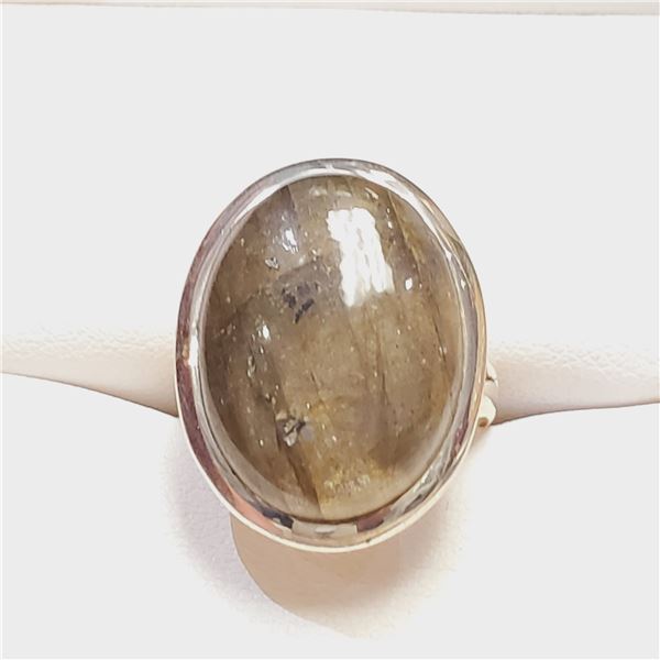 SILVER LABRADORITE  RING (~SIZE 7.5)(RING IS RESIZABLE FOR $40) (~WEIGHT 8G)