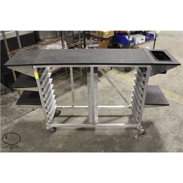 COMMERCIAL FOOD SERVICE CART W/ SHELF EXTENSIONS