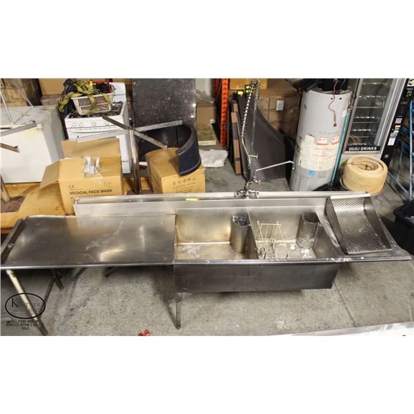 LARGE STAINLESS STEEL 2-WELL SINK W/ DRAINBOARD &