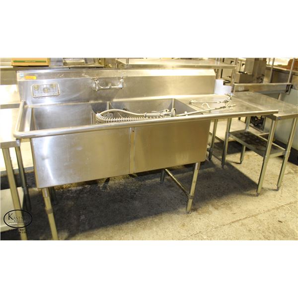 2 WELL STAINLESS STEEL SINK W/ RUNOFF(S)- NO DISH