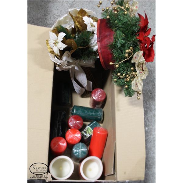 BOX OF ASSORTED CHRISTMAS DECORATIONS INCL: