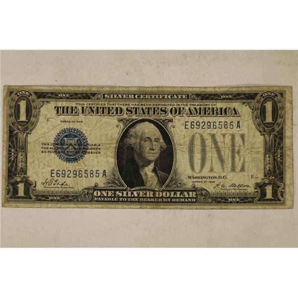 1928 $1 SILVER CERTIFICATE FUNNY BACK BLUE SEAL