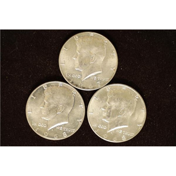 1967 & 2-1968-D 40% SILVER JOHN F. KENNEDY HALVE