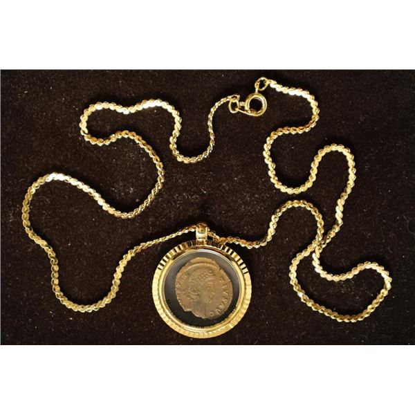 AD 250-390 ANCIENT COIN IN GOLD FILLED NECKLACE &