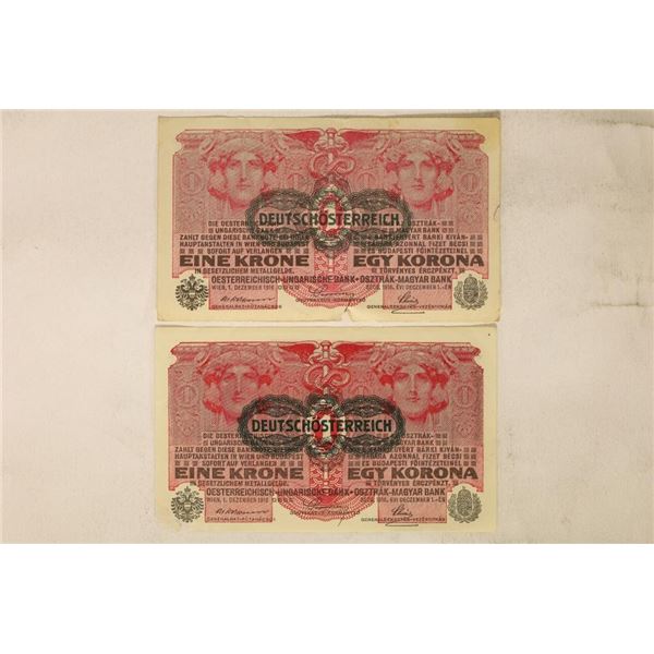 2-1916 AUSTRIA 1 KRONA BILLS