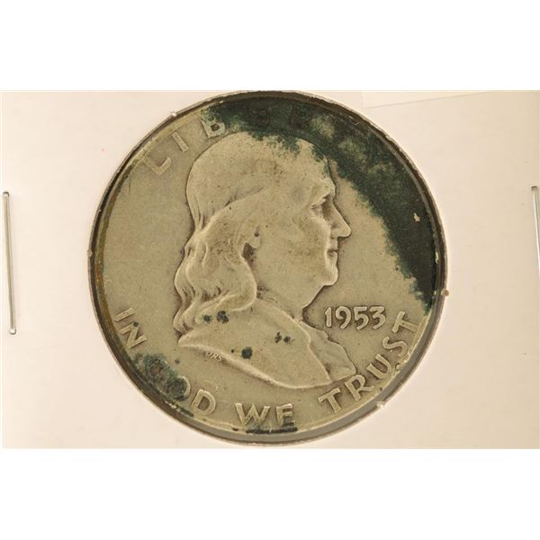 1953-D SILVER FRANKLIN HALF DOLLAR WITH VIRDIGRIS