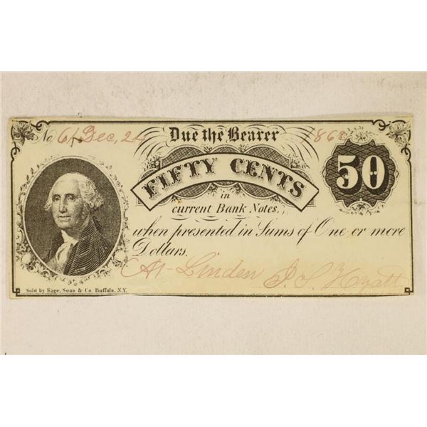 1862 50 CENT BANK NOTE HAND SIGNED AND NUMBERED