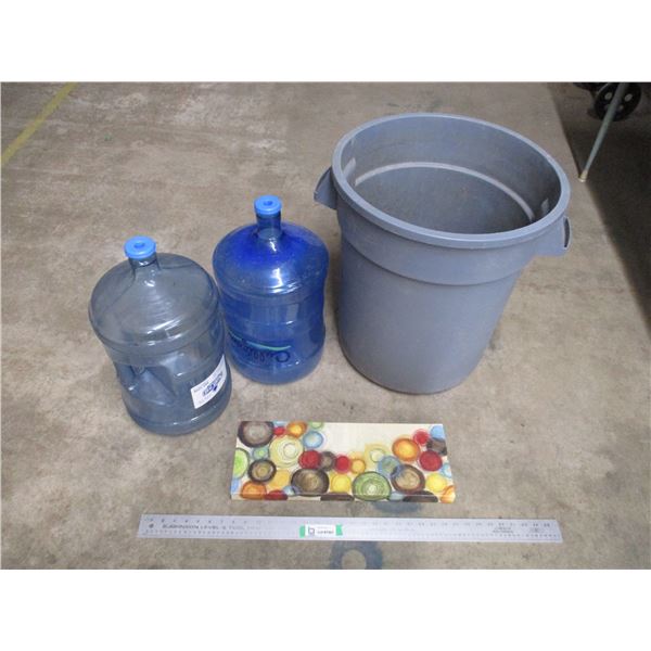 *(2) Culligan Water Jugs + Wall Art and Garbage Can