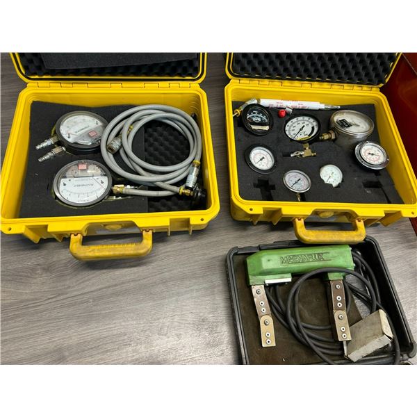 MAGNEHELIC TEST KIT. 3 CASES INC. GAUGES, HOSES, ETC SPECIALTY TEST TOOLS