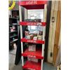 Image 1 : LUCAS OIL DISPLAY SHELF ON CASTORS WITH CONTENTS. 110 KG SHIPPING SCALE, BRAKE AND PARTS CLEANER,