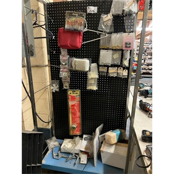 36" DISPLAY RACK/PEG BOARD WITH CONTENTS