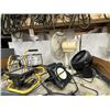 Image 2 : 4' SHELF WITH CONTENTS. FANS, SPECIALTY TOOLS, LIGHTS, GRINDING WHEELS, ASST LIGHTS, SOME QUARTZ