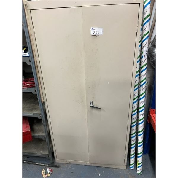 36" METAL CABINET WITH CONTENTS. 2 SPRAY GUNS, ANGLE MEASURE, PUNCHES, SPRING COMPRESSOR, SPECIALTY