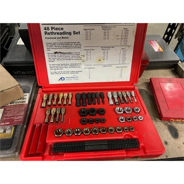 MAC TOOLS 48 PC RETHREADING SET. COMPLETE. STANDARD AND METRIC PLUS 2 SETS OF DRILL BITS AND HOLE