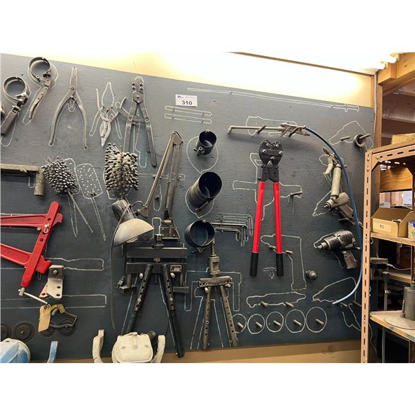 WALL OF SPECIALTY TOOLS. BLUEPOINT 3/4" IMPACT GUN, BLUEPOINT 3/8 IMPACT GUN, INGERSOL RAND 1/2"