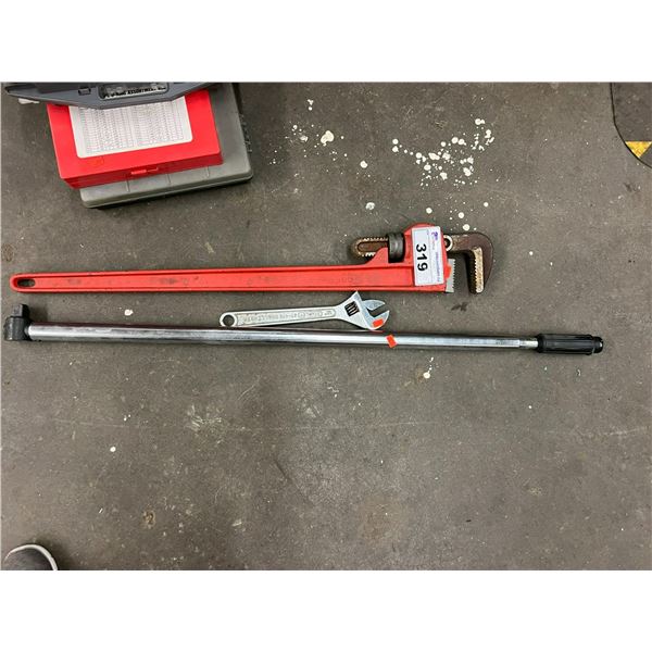 3/4  TORQUE WRENCH 40  LONG PLUS 36  PIPE WRENCH AND 12  CRESCENT WRENCH