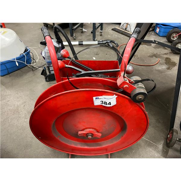 METAL STRAPPING DISPENSER ON WHEELS WITH CRIMPING TOOLS