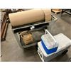 Image 1 : GROUP LOT. 2 COOLERS THAT ARE QUITE DIRTY OUTSIDE BUT NOT AS BAD INSIDE. 36" WHEELED PLASTIC CART