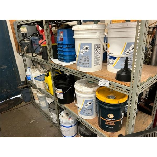 2 RACKS WITH ASST OIL PRODUCTS AND CONTAINERS. BILGE CLEANER, GUN WASH ...