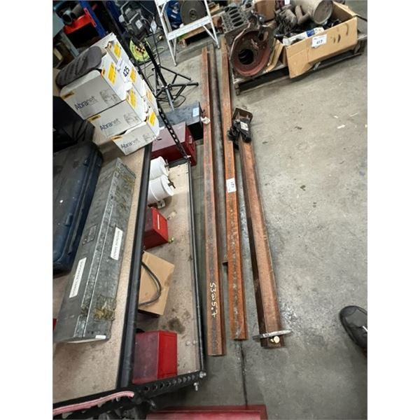 2X 10' I BEAMS. 2.5"X3" AND 9'X 2.5" PIPE (3/16" THICK) AND 62" I BEAM WITH A 1/2 TON CM SERIES 633